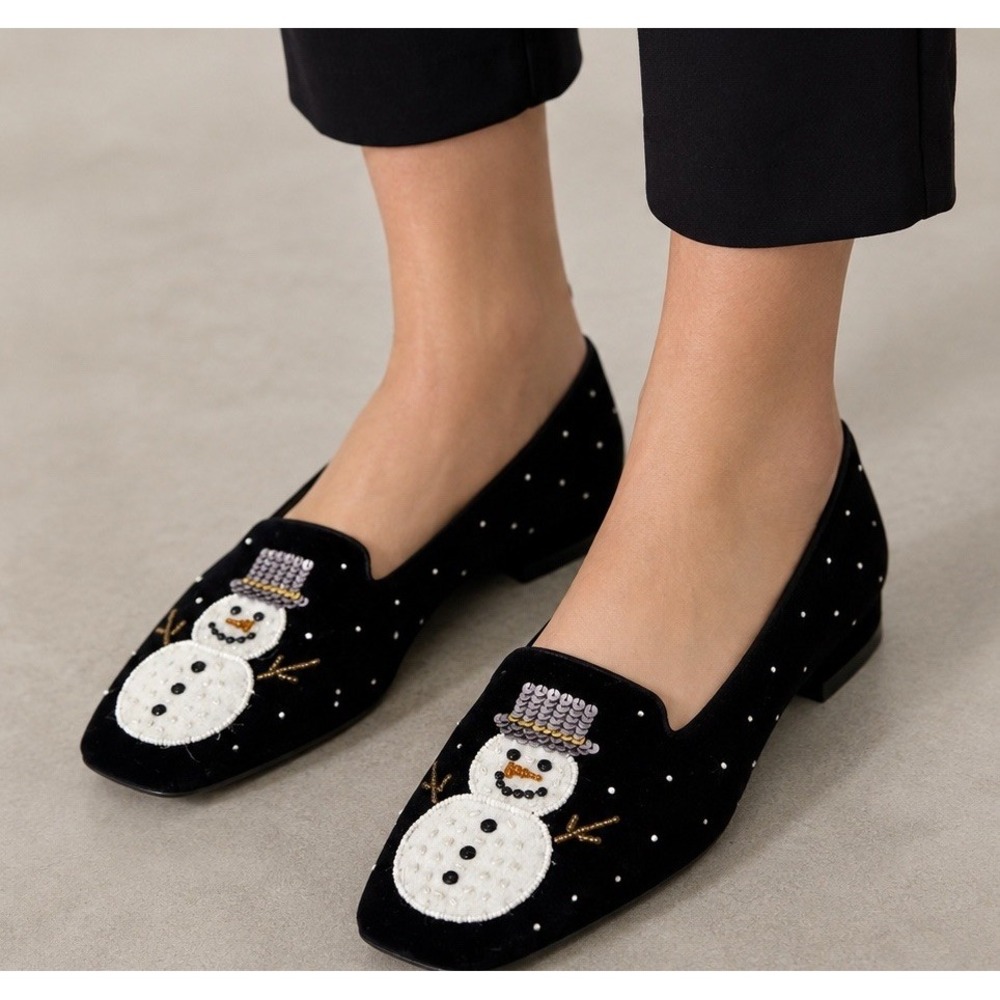 Michael Simon Snowman Velvet Beaded Shoes 10 Holiday Winter Party Vero Cuoio 90s